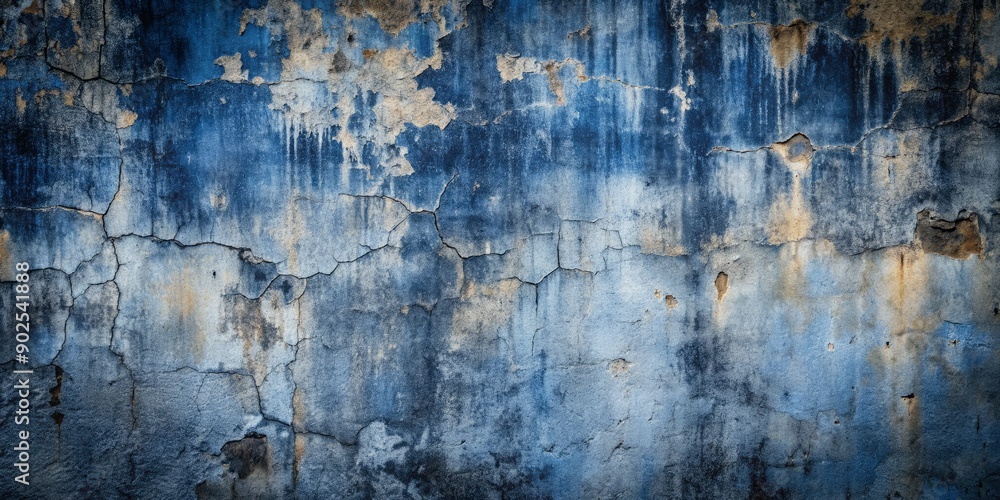 Obraz premium Weathered concrete wall texture featuring dark blue grunge pattern with subtle cracks and imperfections, perfect for adding edgy contrast to designs.