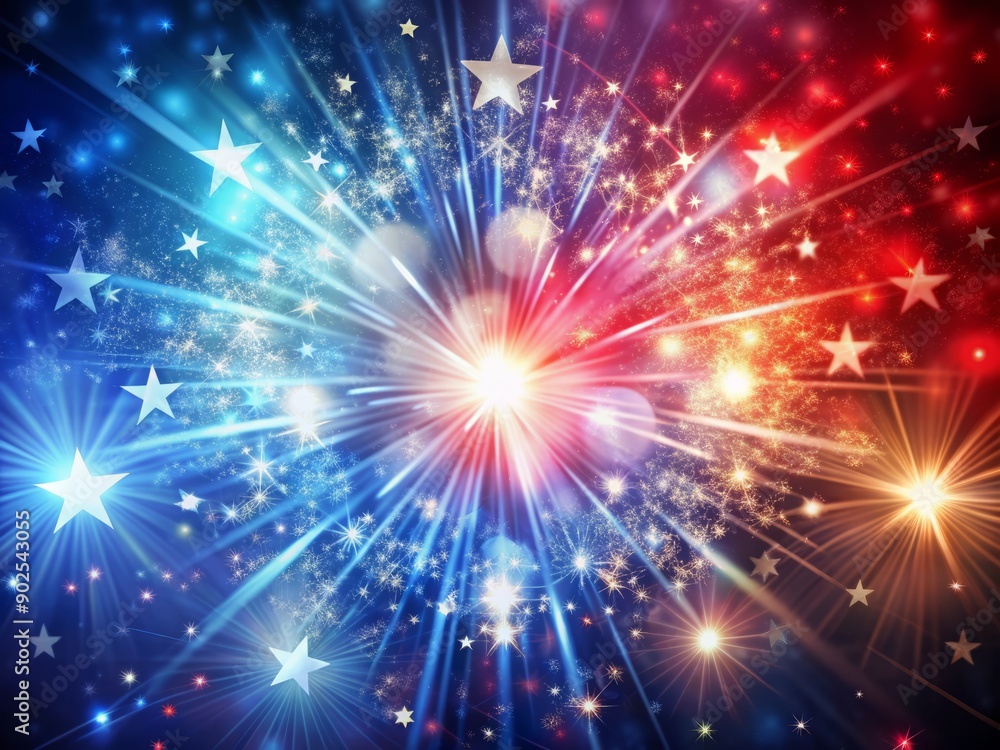 Vibrant red, white, and blue glittering sparkles explode on a dynamic abstract background, perfect for patriotic themes, voting, memorial, Labor Day, and election celebrations. Vibrant red, white, and blue glittering sparkles explode on a dynamic abstract background, perfect for patriotic themes, voting, memorial, Labor Day, and election celebrations.