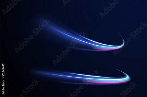 Big data traffic visualization, dynamic high speed data streaming traffic. Vector glitter light fire flare trace. Speed of light in galaxy. Neon light, electric light, light effect png.