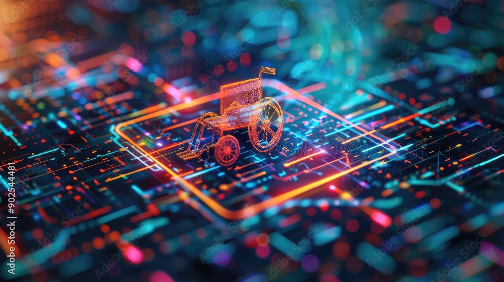 Fototapeta premium A small toy car situated on a electronic circuit board