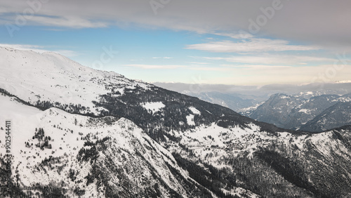 Snowy mountain slopes in the French Alps