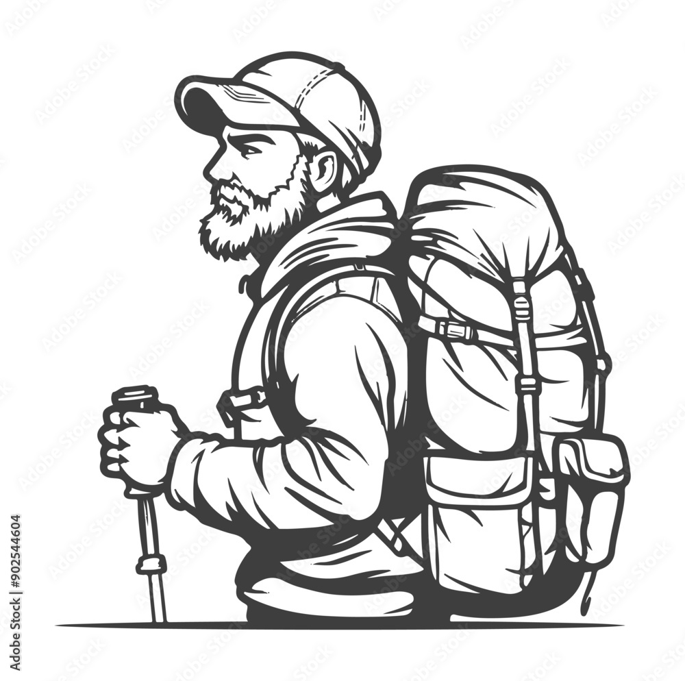 backpacker illustration isolated on white ,generative ai backpacker illustration isolated on white ,generative ai