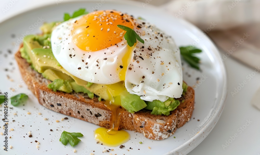 Avocado Toast with Poached Egg, Generative AI Avocado Toast with Poached Egg, Generative AI