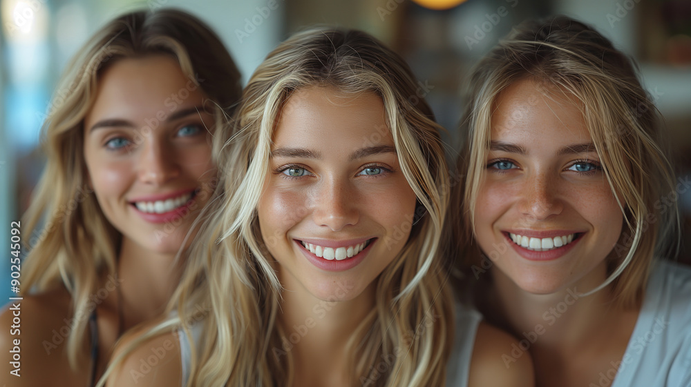 Three Attractive Young Women Smiling Together Three Attractive Young Women Smiling Together
