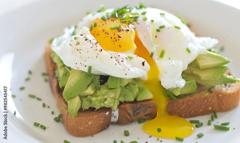 Avocado Toast with Poached Egg, Generative AI Avocado Toast with Poached Egg, Generative AI