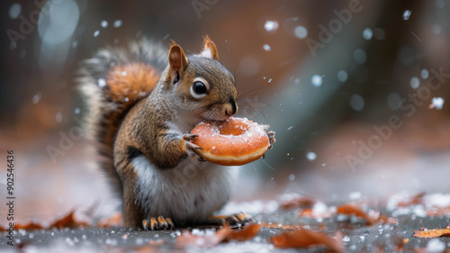 Sugar Bandit.  Sly Squirrel Making Off with a Large Donut