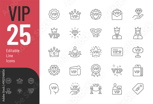 VIP Editable Icons set. Vector illustration in modern thin line style of l exclusivity related icons: service, membership, quality, and more. Pictograms and infographics