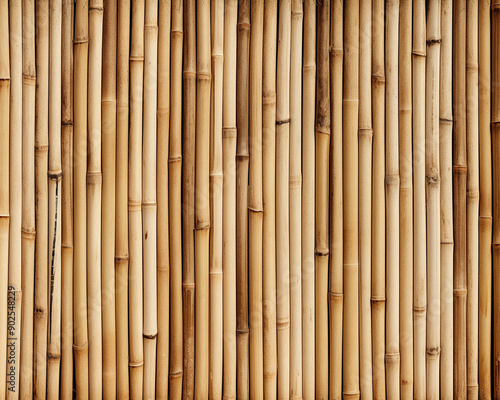 Close-up view of a bamboo wall , displaying vertical bamboo canes closely aligned. Ideal for backgrounds or natural design themes.