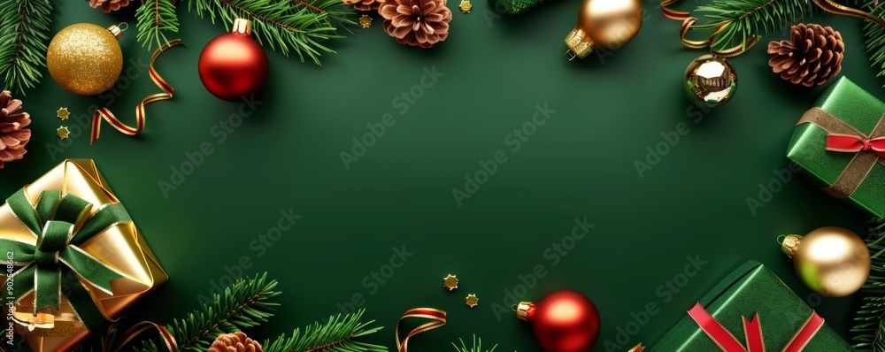 Fototapeta premium Festive horizontal Christmas banner web poster, header for website. New Year poster. Xmas holiday background