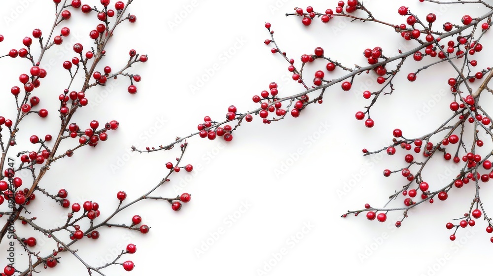 Red Berries on Branches on White Background. Red Berries on Branches on White Background.