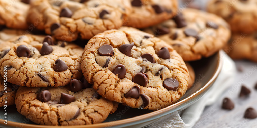 Plate full of chocolate chip cookies, perfect for sharing and enjoying together Plate full of chocolate chip cookies, perfect for sharing and enjoying together