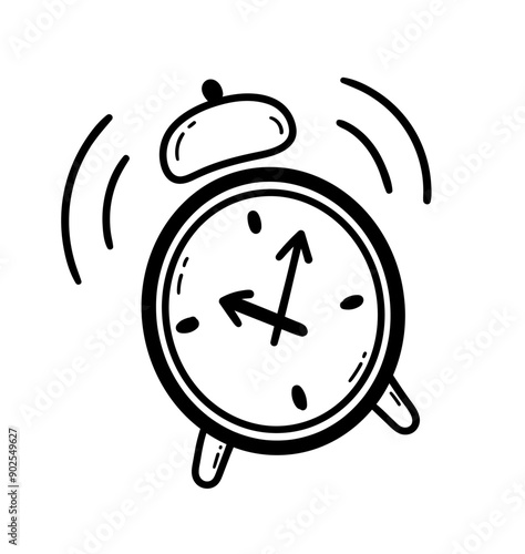 Vector line art illustration of ringing alarm clock