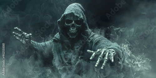 Wallpaper Mural Grim Reaper in Misty Fog Eerie Halloween Horror and Ghostly Presence Torontodigital.ca