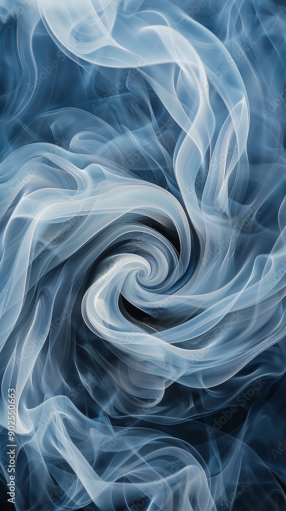 Fototapeta premium abstract swirling smoke pattern in blue and white - abstract art, design, background, texture, vapor, fluid, whirl, swirl, movement, smoke, art, graph