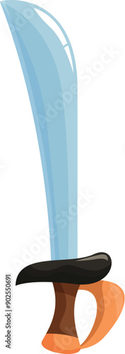 Cartoon cutlass sword pointing up with wooden hilt, isolated on a white background