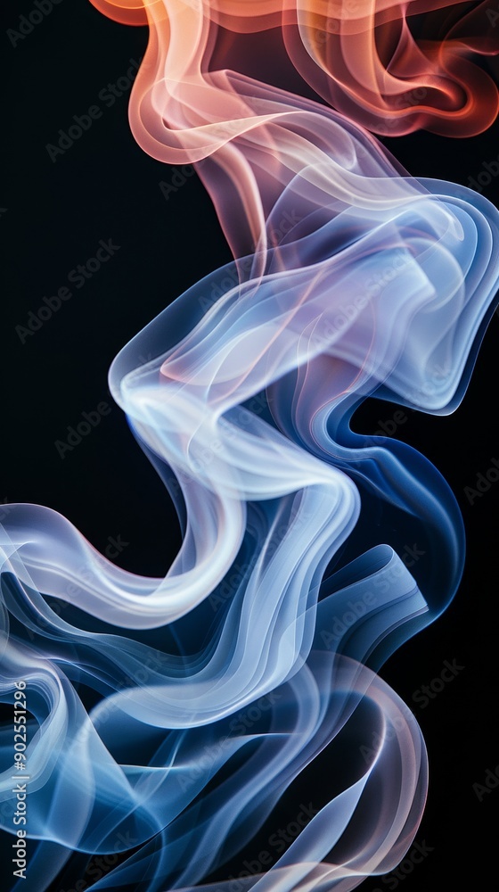 Naklejka premium abstract swirling smoke in vibrant blue, pink, and orange hues against a black background