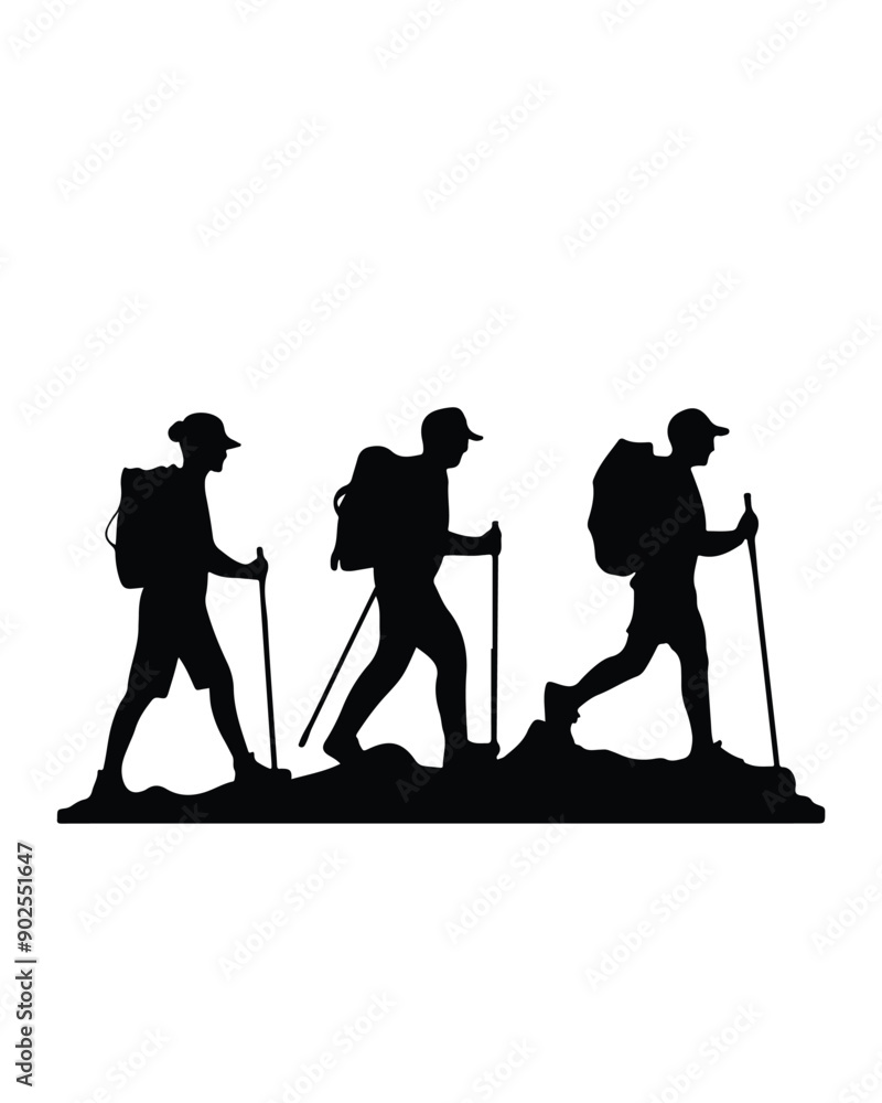 Obraz premium hiking mans silhouettes white background