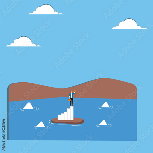 Risk management for investment or stock trading, crypto currency or economic, market volatility or uncertainty challenge, investment strategy concept, businessman with telescope on risky graph