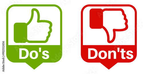 set vector Do and Don't icons. Thumb up and thumb down symbol. checklist labels design vector illustrations