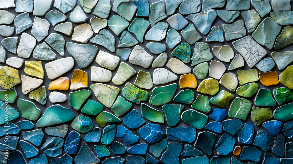 Random Mosaic Tiles in Green, Blue, and White Random Mosaic Tiles in Green, Blue, and White