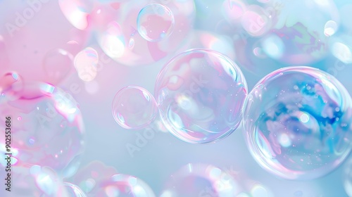 white background with pink and blue bubble floating in the air creating an atmosphere of softness and tranquility use for wallpaper or social media profile picture. Feel like love, happiness, calmness