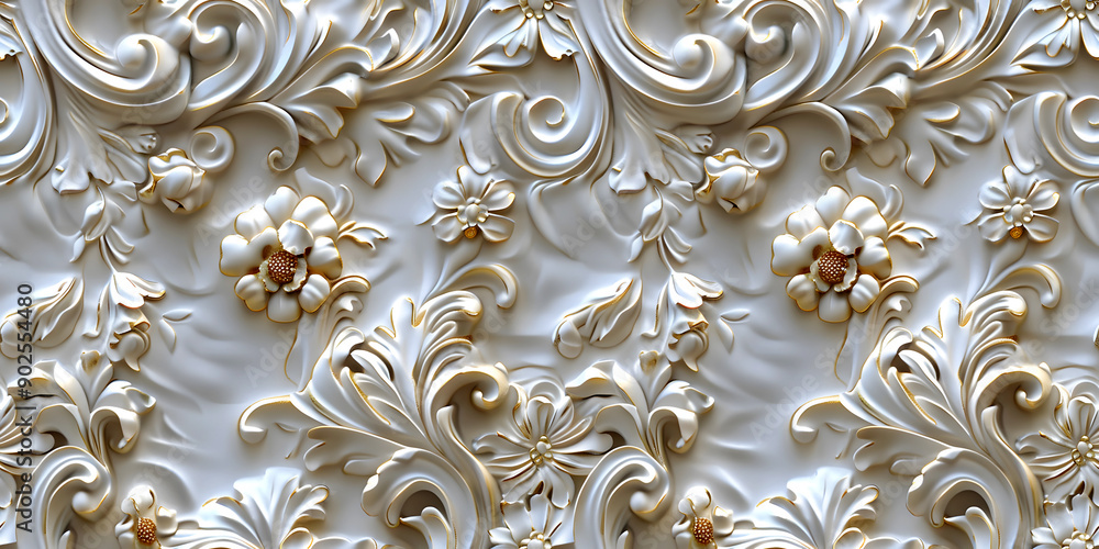 Seamless 3D elements of White and Golden luxury design Baroque Classical Relief Panel on Wall. Refined Gothic-inspired Stucco Molding With Floral Motifs. A Marble Carving in Late Ottoman Style. Seamless 3D elements of White and Golden luxury design Baroque Classical Relief Panel on Wall. Refined Gothic-inspired Stucco Molding With Floral Motifs. A Marble Carving in Late Ottoman Style.