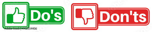 Do's and don'ts icon set. good and bad signs labels design vector illustration