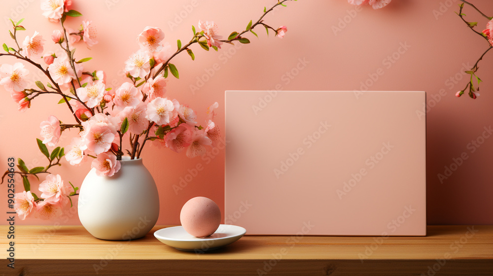 Pink Blossoms on an Empty Card Background Pink Blossoms on an Empty Card Background