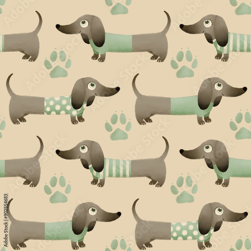 Obraz na płótnie seamless pattern with cute cartoon dachshund