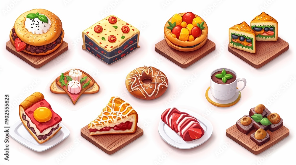 3D Isometric Cartoon Food Set Isolated on White Background 3D Isometric Cartoon Food Set Isolated on White Background