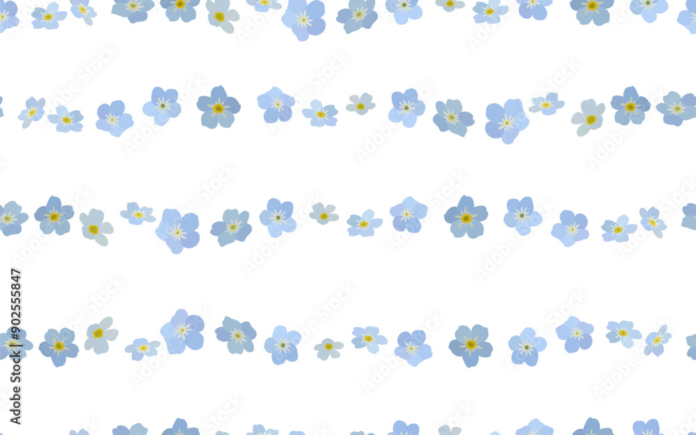 seamless pattern with forget-me-nots, lines from Myosotis flowers on a white background. Use for patterns on fabric, bedding, advertising, posters, etc. Vector illustration seamless pattern with forget-me-nots, lines from Myosotis flowers on a white background. Use for patterns on fabric, bedding, advertising, posters, etc. Vector illustration