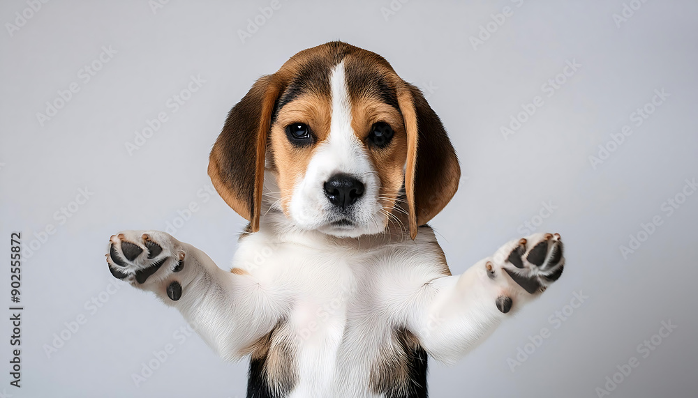Cute Beagle Puppy Standing with Raised Paws Cute Beagle Puppy Standing with Raised Paws