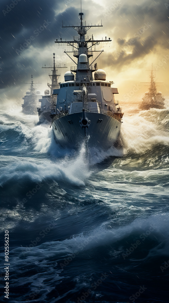 Warship on a Maritime Mission. Navy Warship at Sea Warship on a Maritime Mission. Navy Warship at Sea