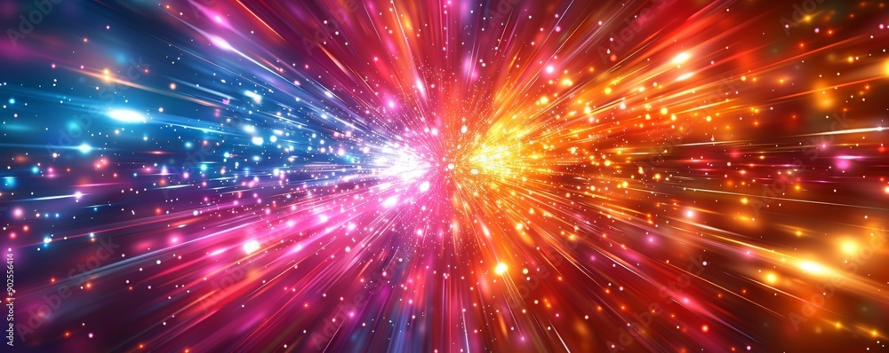 Fototapeta premium あらゆる方向に光が放射される鮮やかでカラフルな背景