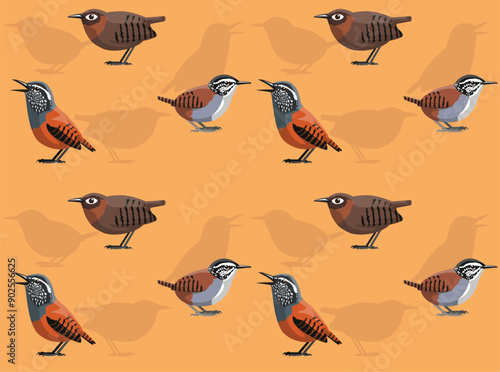 Bird Wood Wren Cartoon Cute Seamless Wallpaper Background