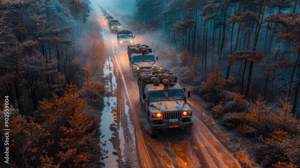 Aerial View of a Military Convoy Aerial View of a Military Convoy