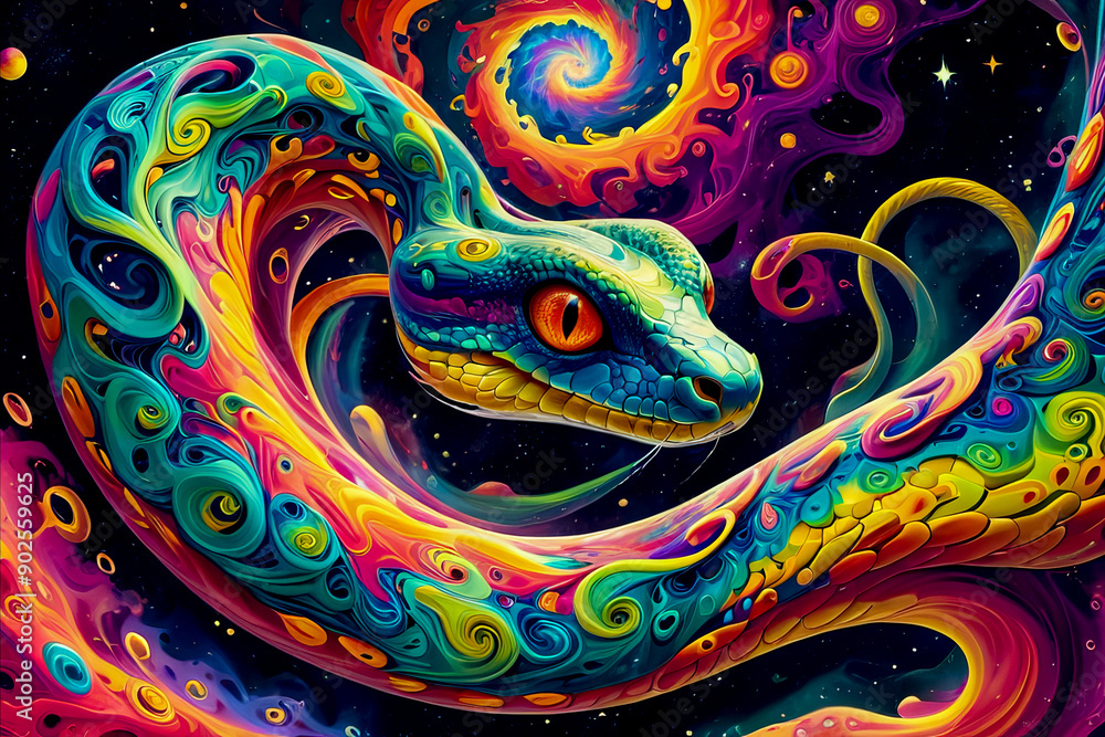 Snake in fractals and swirls of psychedelic art Snake in fractals and swirls of psychedelic art