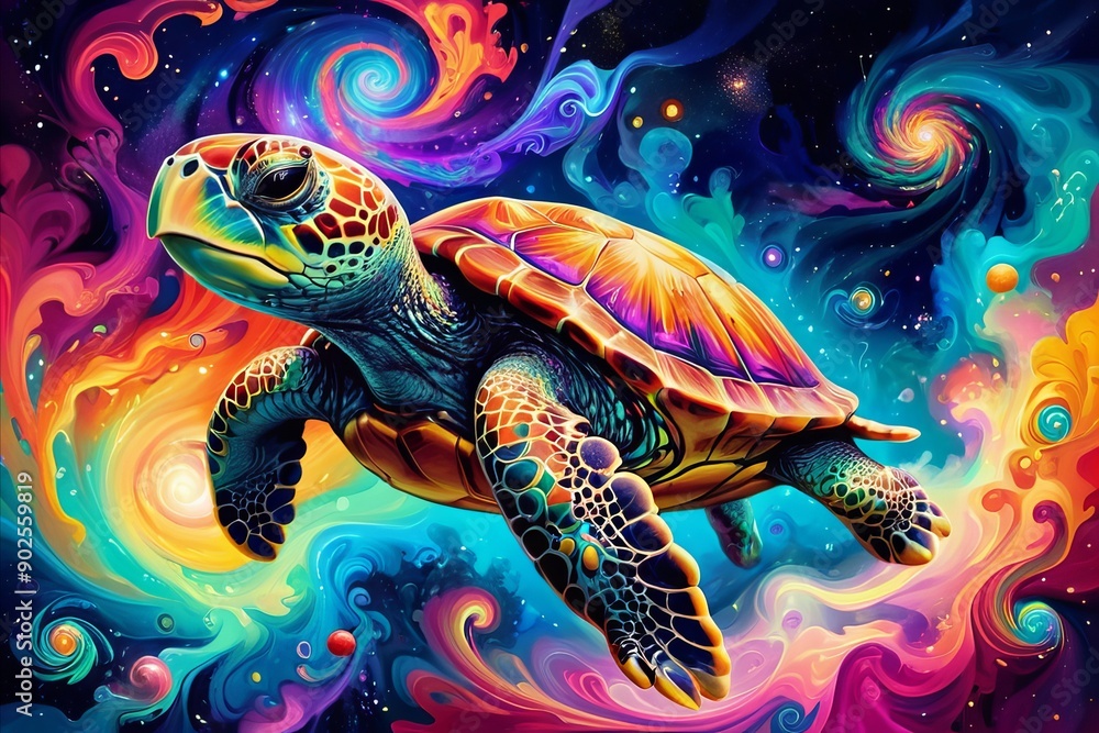 Turtle in fractals and swirls of psychedelic art Turtle in fractals and swirls of psychedelic art