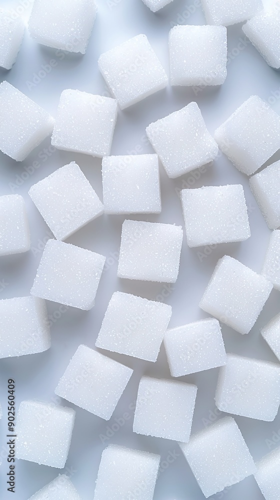 White Sugar Cubes Spread Across a Plain Background Ready for Use White Sugar Cubes Spread Across a Plain Background Ready for Use