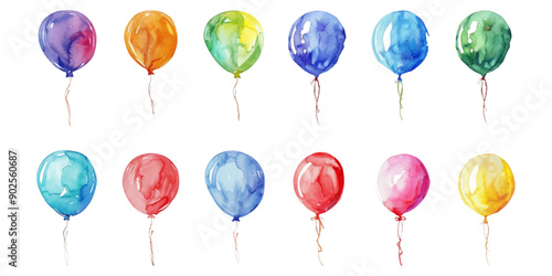 set balloon watercolor on a white background