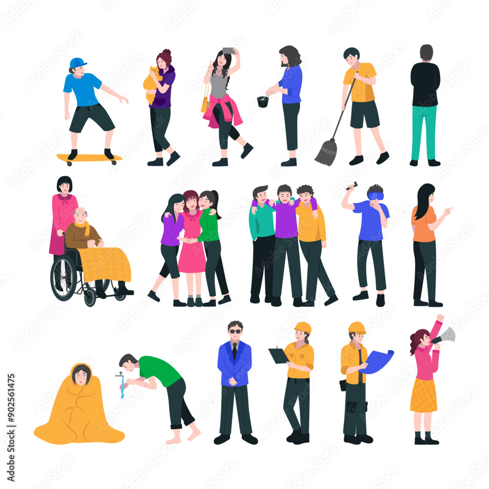 Vector Illustration Collection Hand-drawn People with Diverse Characters and Profession Vector Illustration Collection Hand-drawn People with Diverse Characters and Profession