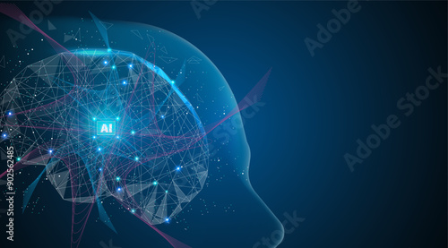 Artificial intelligence robot background. Neural Network concept, human brain with big data in digital technology. Vector illustration