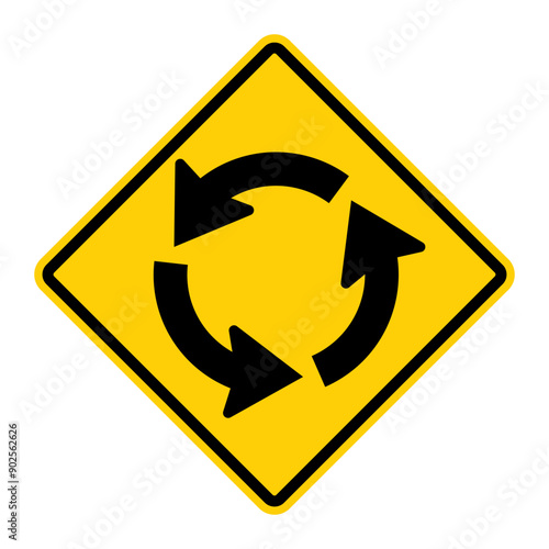 Roundabout Circulation warning road sign. Vector