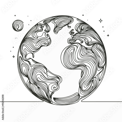 continuous earth line art drawing.