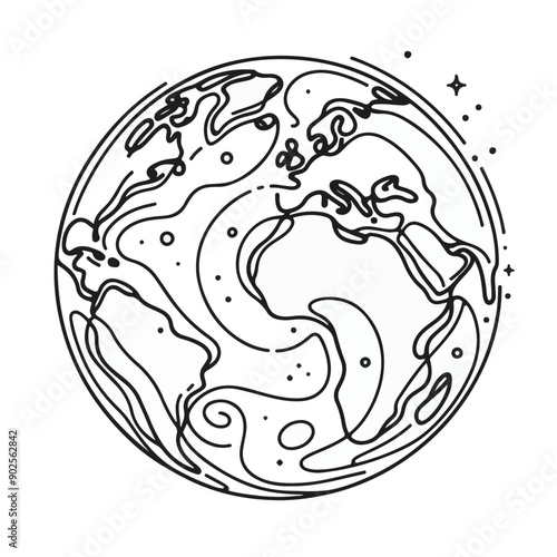 continuous earth line art drawing.