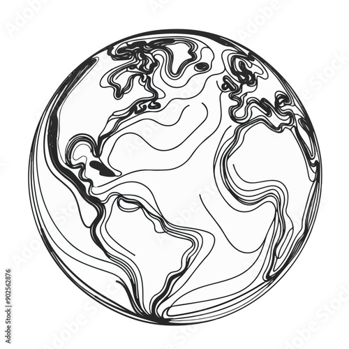 continuous earth line art drawing.