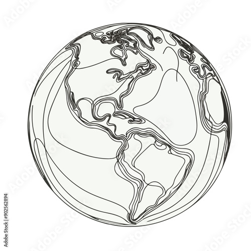 continuous earth line art drawing.