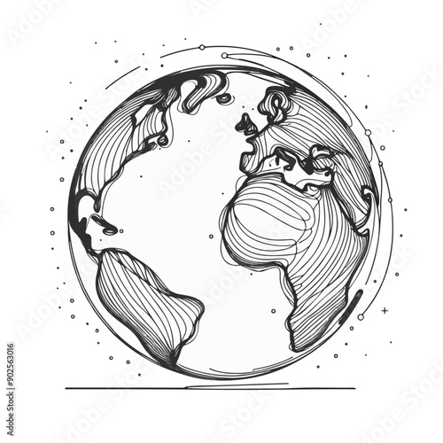 continuous earth line art drawing.