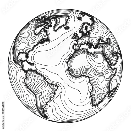 continuous earth line art drawing.