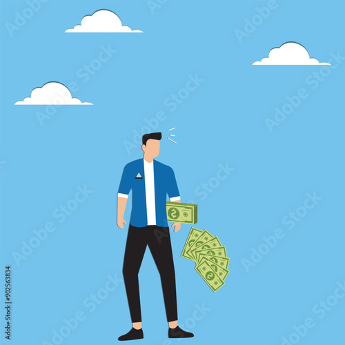 Depreciation value reduce or drop losing money from investment or economic recession inflation or asset decline concept businessman run away with value decrease dissolve dollar money coin